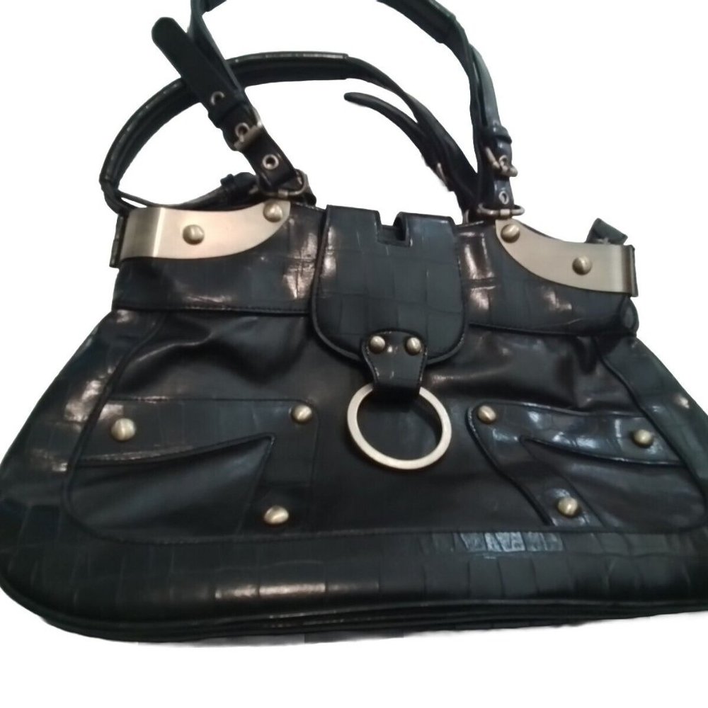 Black Large With Brass Accessories Lether Bag For Woman Vintage Bt7